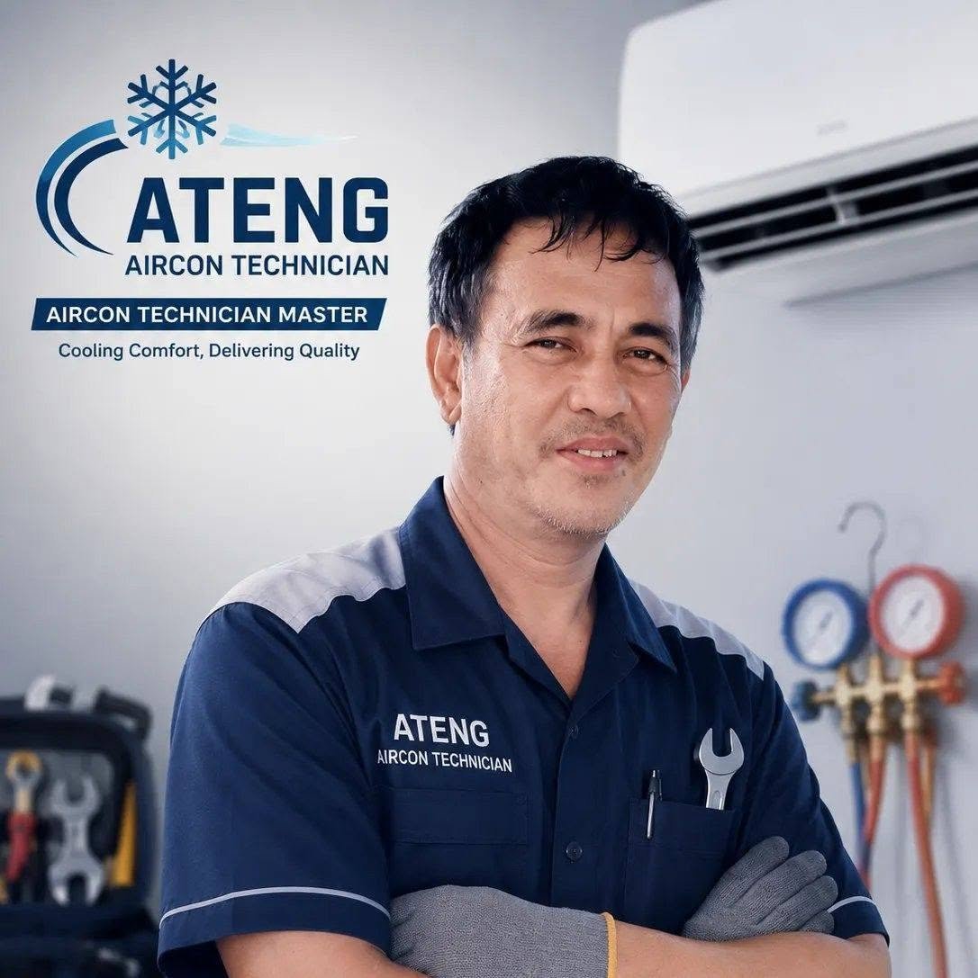 Ateng providing professional aircon service